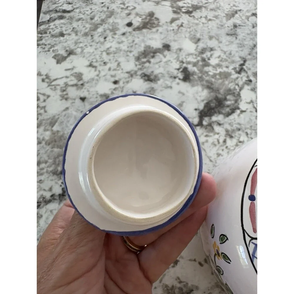 Vintage Tiffany & Co Lisbon Portugal Hand Painted Floral Pottery Sugar Bowl Lid